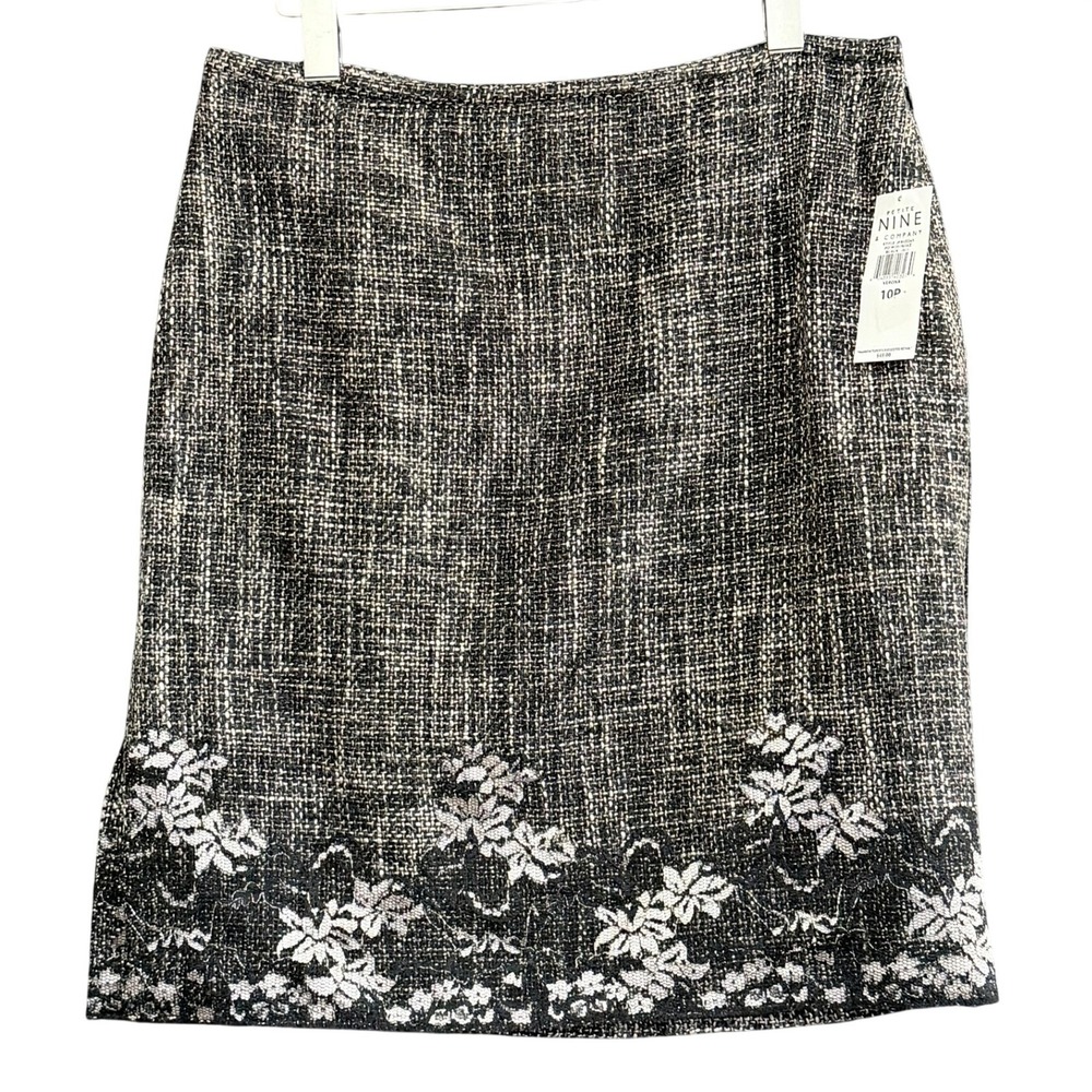 Y2K Nine & Co Women Tweed Lace Floral Skirt 10P Dark Academia Office Siren Blair